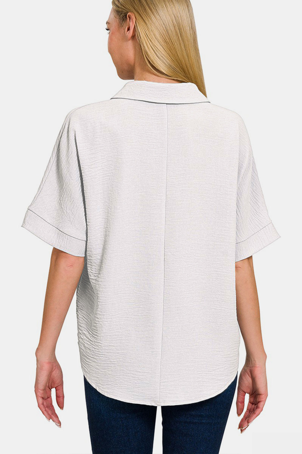 Textured Collared Neck Short Sleeve Top