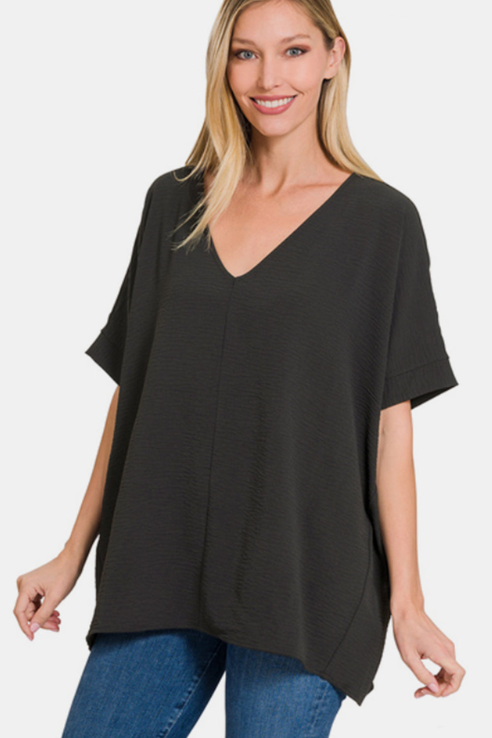 Classic Black V-Neck Short Sleeve Top