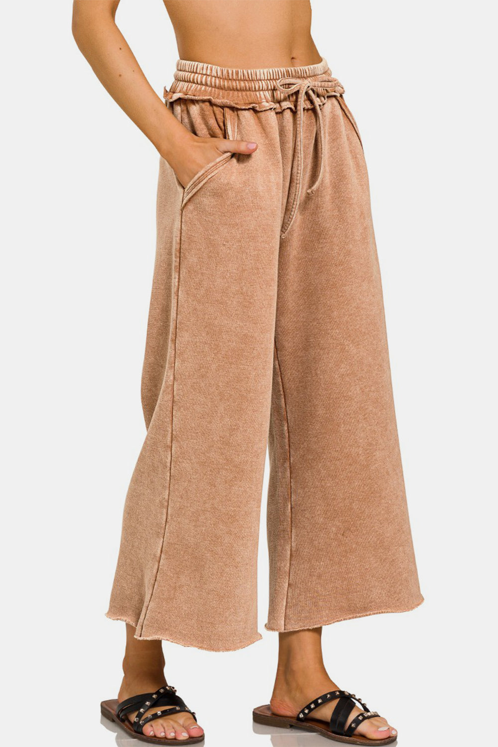 Acid Wash Fleece Wide Leg Pants